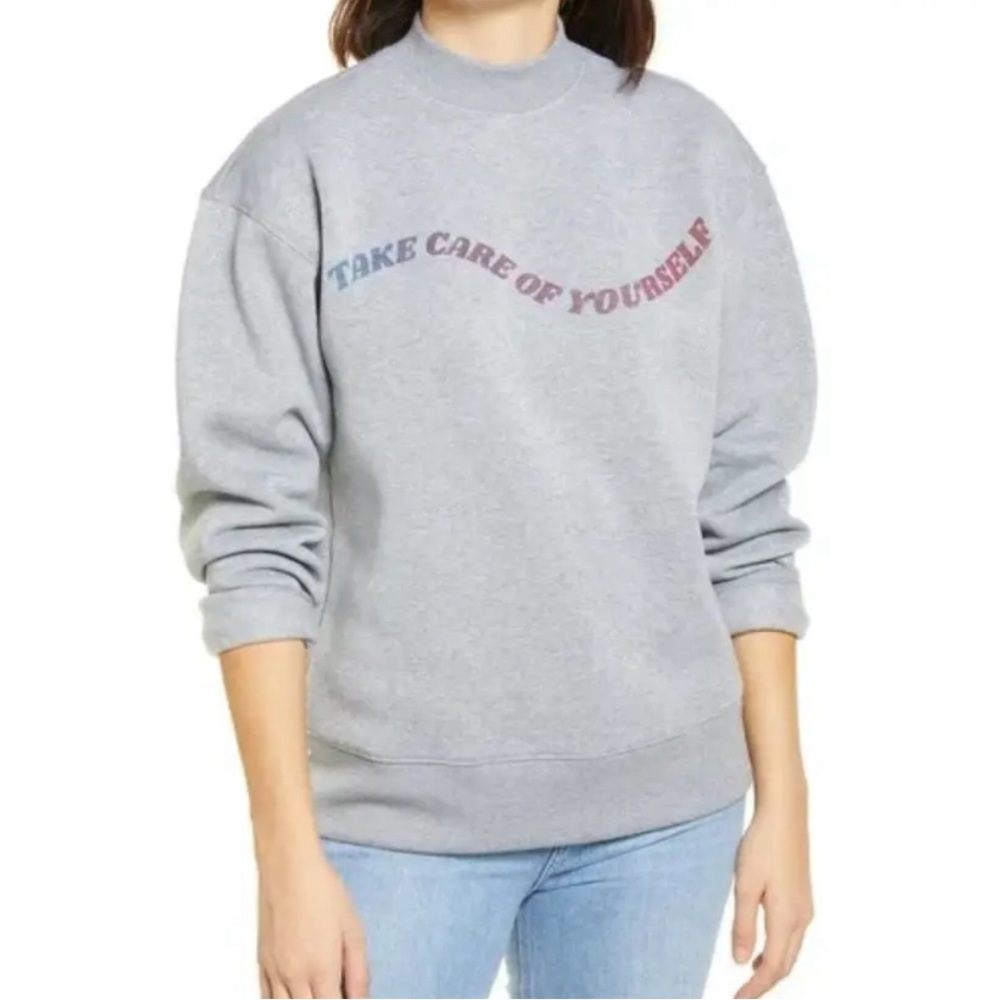 BP. Nordstrom Gray Heather TAKE CARE OF YOURSELF Mock Neck Sweatshirt XS NWT